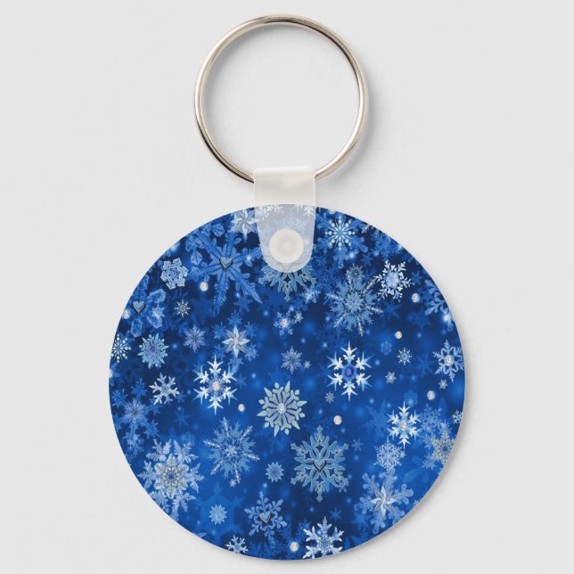 Porte-clés Flocons de Noël Bleus et Argent (Recto)
