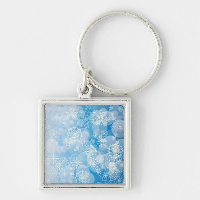 Porte-clés Flocons de Noël sur un fond bleu          (Devant)
