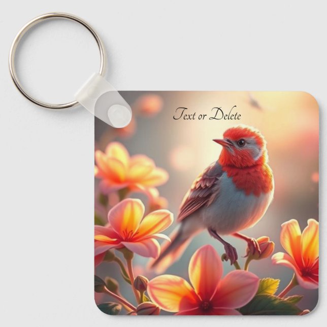 Porte-clés floral à oiseau orange (Recto)
