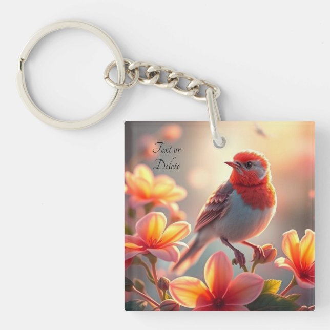 Porte-clés floral à oiseau orange (Devant)