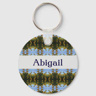 Porte-clés Floral Abstrait Bleu Jaune Bleu Bleu Rayures