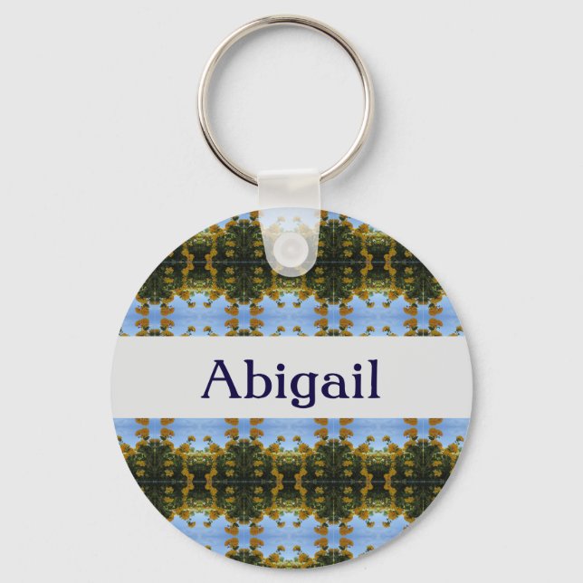 Porte-clés Floral Abstrait Bleu Jaune Bleu Bleu Rayures (Recto)