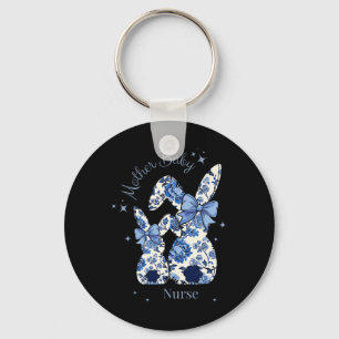 Porte-clés Floral Blue Coquette Bow Bunny Pâques Mère par