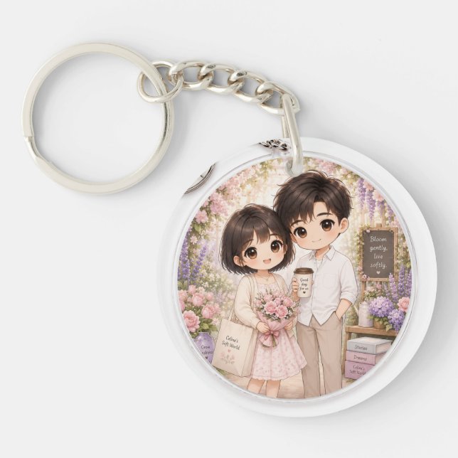 Porte-clés Floral Couple Chibi Bloom Gently (Devant)