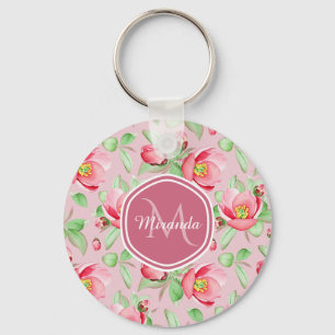 Porte-clés Floral De Fleur De Pomme Rose Douce Avec Monogramm