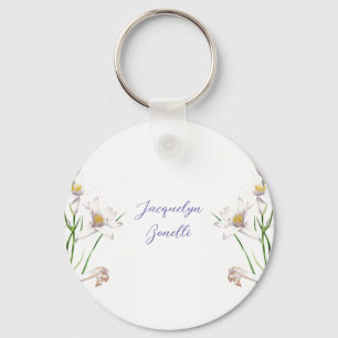 Porte-clés Floral Elegant Chic Cute Calligraphie Ajouter Nom