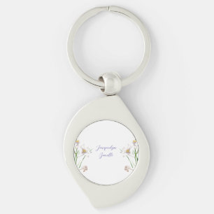 Porte-clés Floral Elegant Chic Cute Calligraphie Ajouter Nom