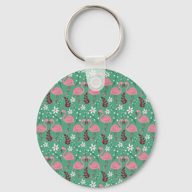 Porte-clés Floral flamingo seamless pattern pink green (Recto)