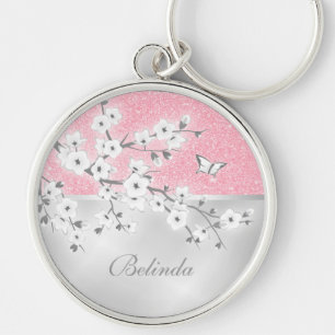 Porte-clés Floral Fleurs de cerisier Parties scintillant rose