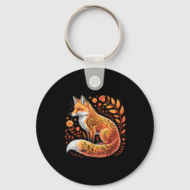 Porte-clés Floral Fox Flowers Art Fox In Autumn - Fall Fox  (Recto)