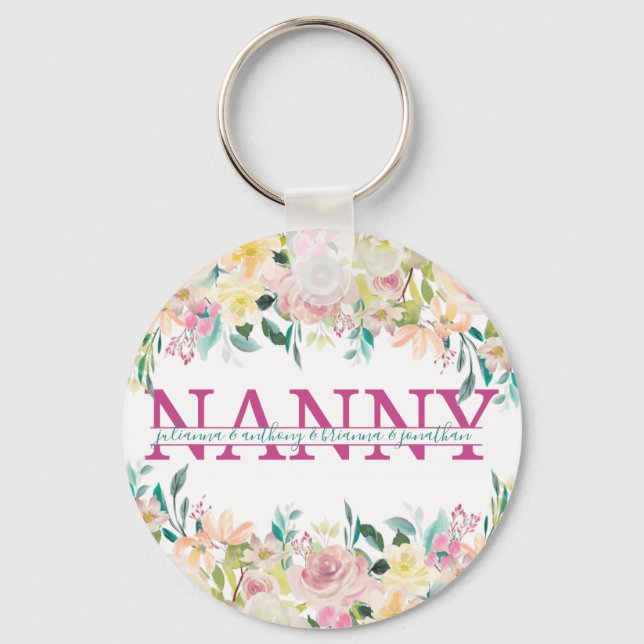 Porte-clés Floral Nanny scinde Monogramme avec des petits-enf (Recto)