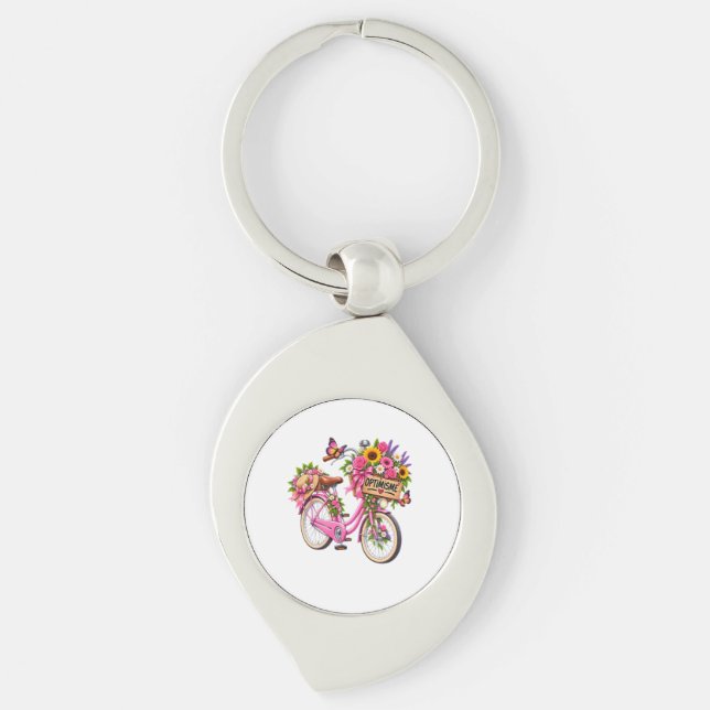 Porte-Clés Floral « Optimisme » – Vélo Rose Fleuri (Devant)