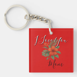 Porte-clés floral orange - Je t'aime maman