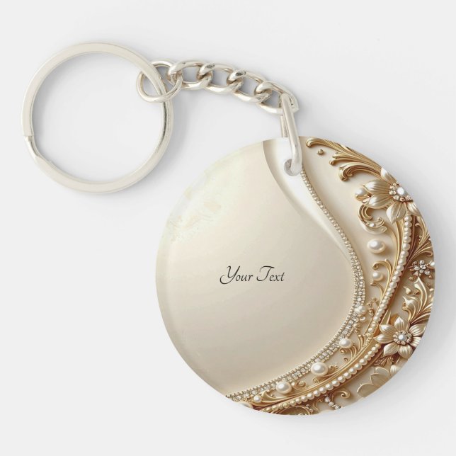 Porte-clés floral orné élégant en or (Devant)