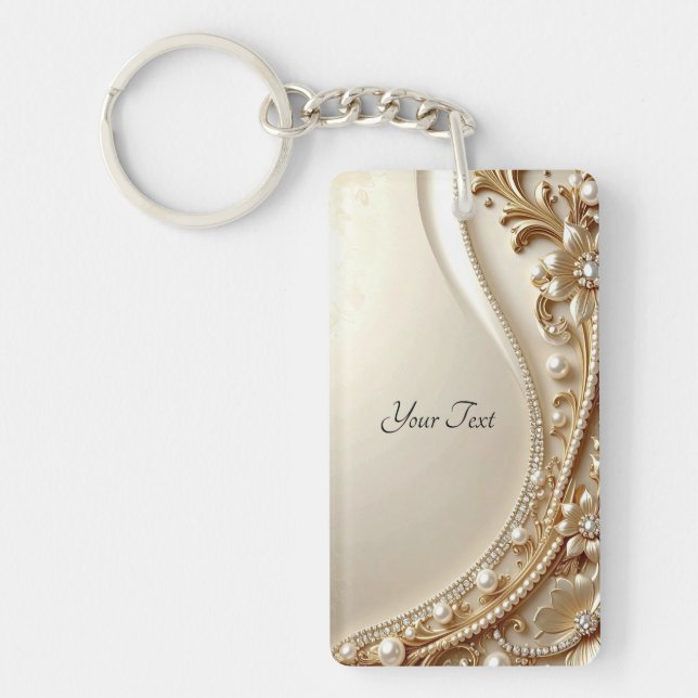Porte-clés floral orné élégant en or (Devant)
