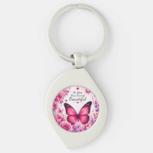 Porte-clés floral Papillon Rose Cadeau pour Elle