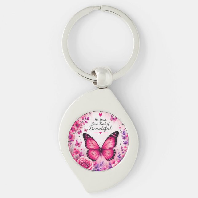 Porte-clés floral Papillon Rose Cadeau pour Elle (Devant)