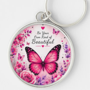 Porte-clés floral papillon rose, cadeau pour elle