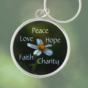 Porte-clés Floral Peace Love Hope Faith Charity Daisy
