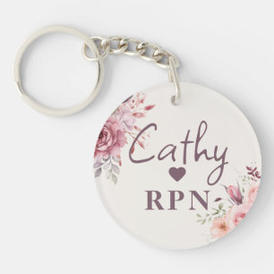 Porte-clés floral personnalisé RPN Nom et initi