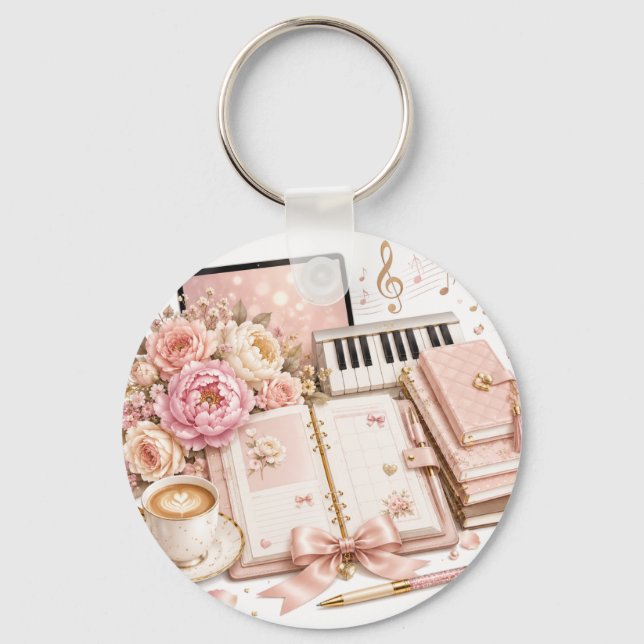 Porte-clés floral piano café Cozy modifiable (Recto)