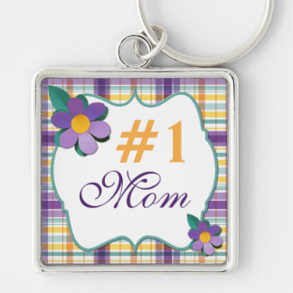 Porte-clés Floral pourpre et jaune sur Plaid #1 Maman Porte -