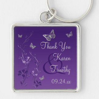 Porte-clés Floral pourpre, gris avec Porte - clé de papillons