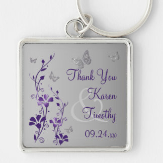 Porte-clés Floral pourpre, gris avec Porte - clé de papillons