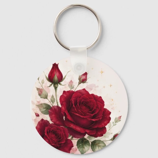 Porte-clés floral romantique Notes d'amour Rose ro (Recto)