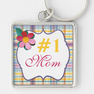 Porte-clés Floral rose et jaune sur Plaid #1 Maman Porte - cl