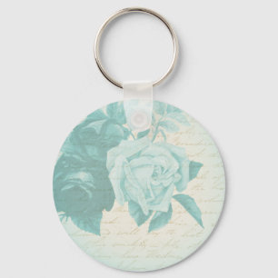 Porte-clés floral rose vintage élégant bleu
