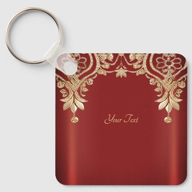 Porte-clés floral rouge or moderne (Recto)