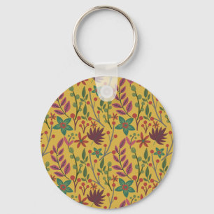 Porte-clés Floral sans couture motif fleurs jaunes et feuille