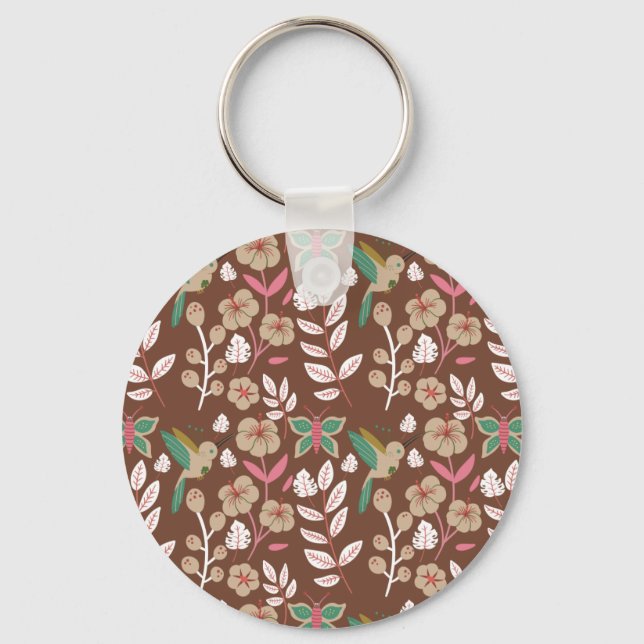 Porte-clés Floral seamless pattern flowers, leaves, butterfly (Recto)