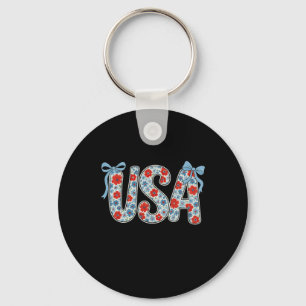 Porte-clés Floral Usa Coquette Bow Patriotique 4 Juillet Femm