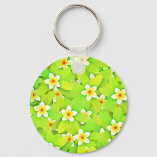Porte-clés Floral Vert Feuille Fleurs Jaunes Motif