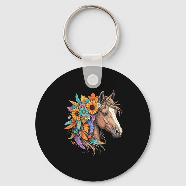 Porte-clés Floral Wild Horse Country Horse Riding Women Girls (Recto)
