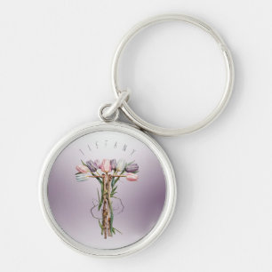 Porte-clés Florales douces & Pastel Chic Tulip Monogramme 'M'
