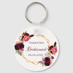 Porte-clés Floraux de couleur marine de Bridesmaid bordeaux b