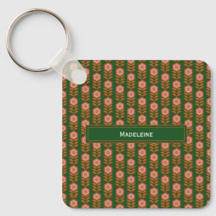 Porte-clés Floraux vintages, rose sur le budget vert monogram