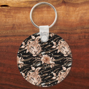 Porte-clés Flore de tigre d'or Rose noir