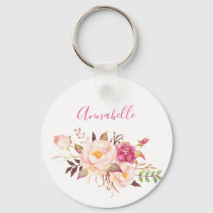 Porte-clés Flore en fleurs de couleur rose - blanc