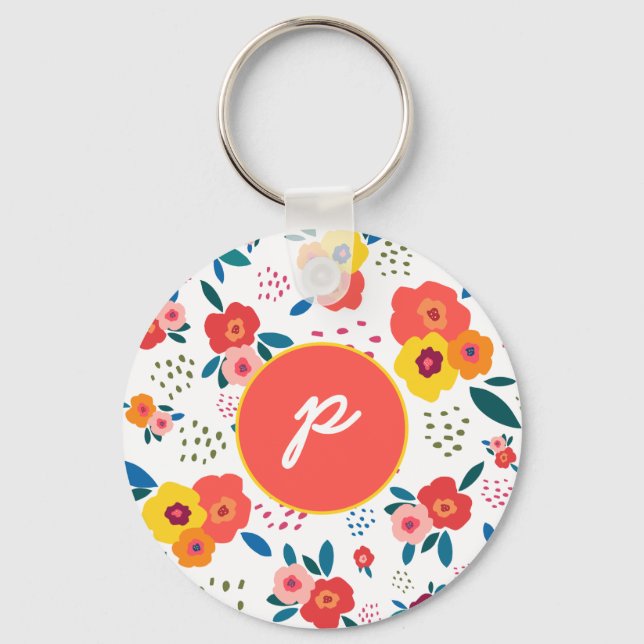 Porte-clés Flore lunaire en Monogramme jaune et corail (Recto)