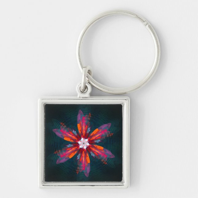 Porte-clés Flore Mandala Flowers Orange Red Blue Abstract (Devant)