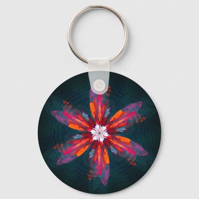 Porte-clés Flore Mandala Flowers Orange Red Blue Abstract (Recto)