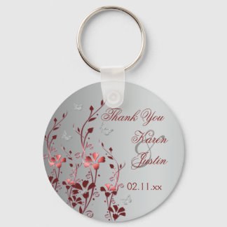 Porte-clés Flore rouge et argent avec Porte - clé de papillon