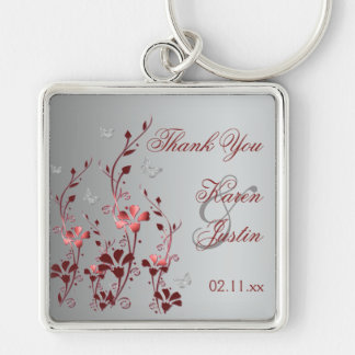 Porte-clés Flore rouge et argent avec Porte - clé de papillon