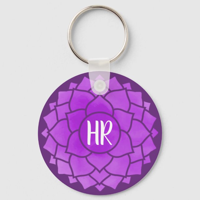 Porte-clés Flore violet Chakra Design Reiki Yogo (Recto)