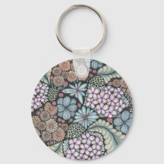 Porte-clés Flower1 et papillon doodle art keyring.