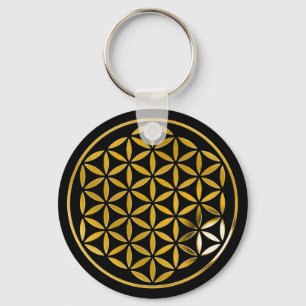 Porte-clés Flower Of Life 1 - Timbre Or noir